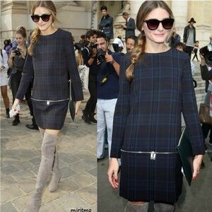 Zara Navy and Black Plaid Elegant Mini Dress with Zippers L